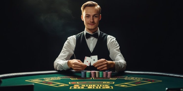 Live-dealer blackjack table on morfin platform with professional dealer and multiple camera angles